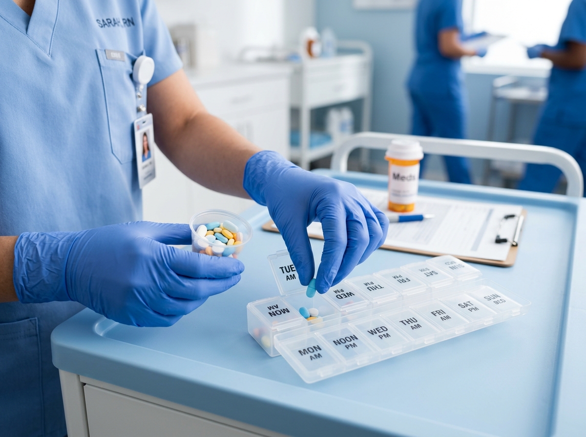 Organizador de medicamentos e aprazamento inteligente Amparo